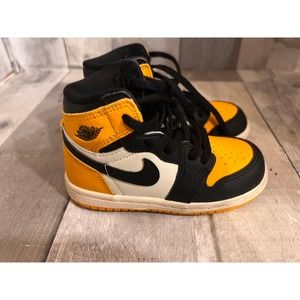 Nike Air Jordan 1 Retro High Top Sneakers Taxi Yellow Leather Kids Sz 8C